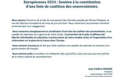 [Communiqué de presse] Européennes 2024 : soutien à la constitution d’une liste de coalition des souverainistes