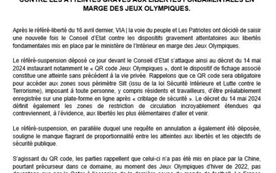 [Communiqué de presse] Dépôt d’un nouveau référé auprès du Conseil d’Etat contre le fichage prévu lors des Jeux Olymiques de Paris 2024