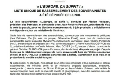 [Communiqué de presse] Dépôt de la liste L’Europe ça suffit ! liste unique de rassemblement des souverainistes