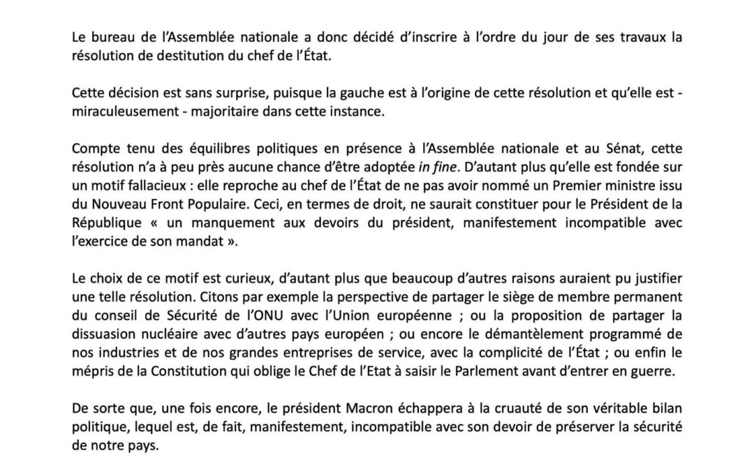 [Communiqué de presse] Destitution du président Macron : oui, quoiqu’il en coûte !