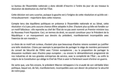 [Communiqué de presse] Destitution du président Macron : oui, quoiqu’il en coûte !