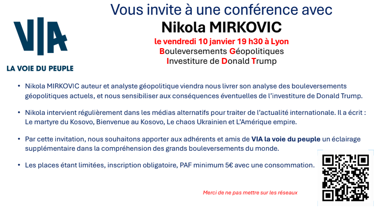 [Conférence] Bouleversements géopolitiques et investiture de Donald Trump, Conférence de Nikola MIRKOVIC