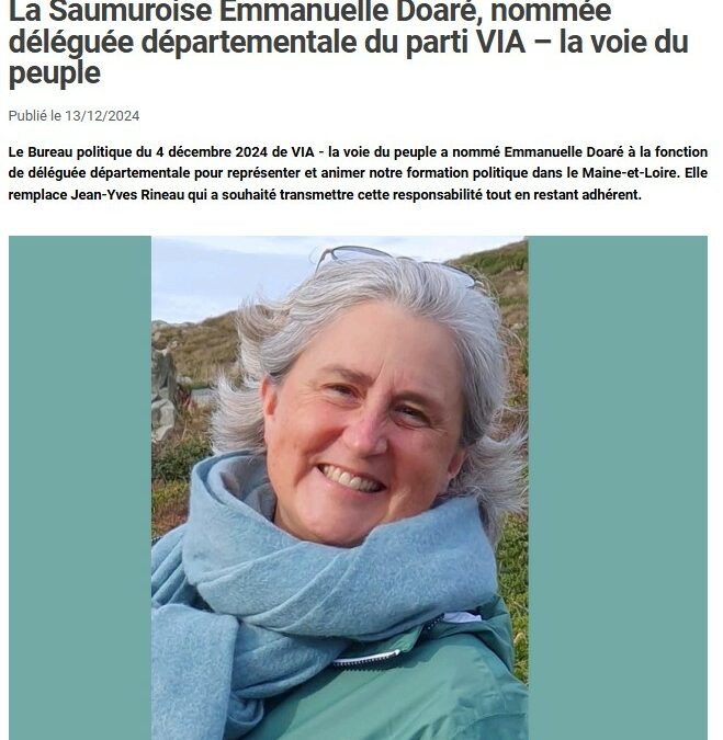 [Médias] La Saumuroise Emmanuelle Doaré, nommée déléguée départementale du parti VIA – la voie du peuple / Le Kiosque